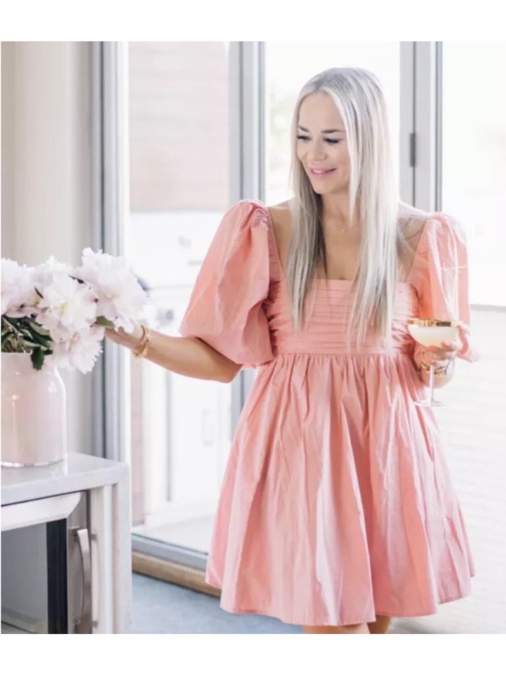 Abercrombie & Fitch Emerson Puff Sleeve Mini Dress Sz Small Tall Pink Coquette - Picture 4 of 11